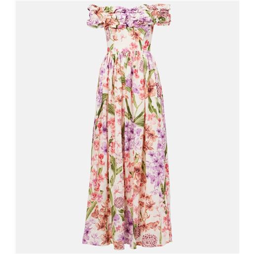 Agua by Agua Bendita abito lungo espliego in lino con stampa floreale