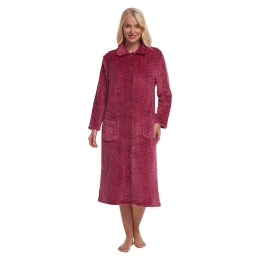 Suzy & Me vestaglia da donna in morbido pile goffrato, con bottoni, lampone, 8-10