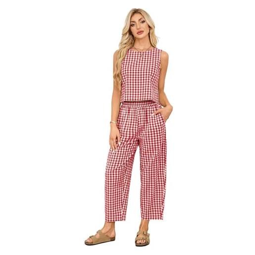 SotRong gingham estate donna outfit boxy fit plaid motivo senza maniche canotte girocollo alta elastico pantaloni corti chic y2k set