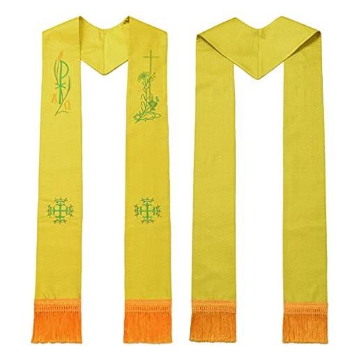 BLESSUME chiesa clero pastore croce ricamata stola, giallo 2, taglia unica