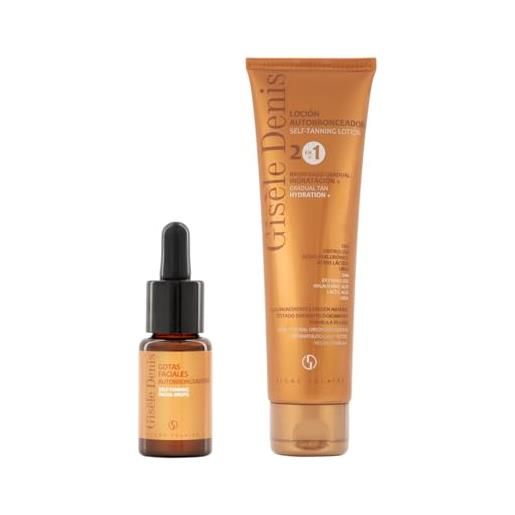 Gisele denis gisèle denis - pack autoabbronzante, gocce autoabbronzanti viso 15 ml + lozione autoabbronzante corpo 150 ml, abbronzatura graduale, con dha, eritrulosio, acido ialuronico e arginina, formula vegana