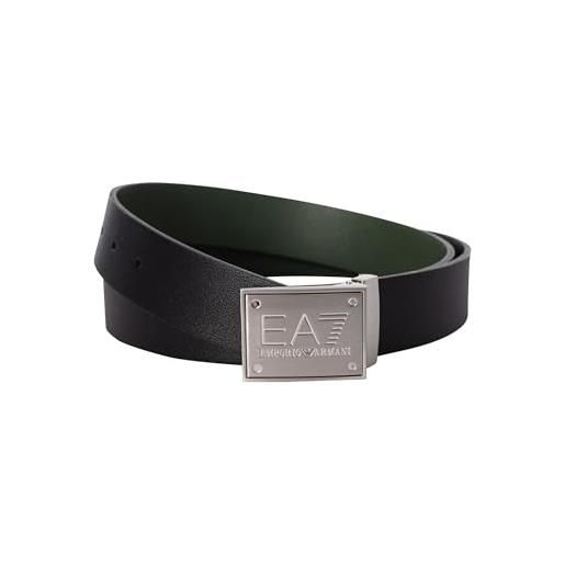 EA7 emporio armani cintura uomo reversibile, fibbia con logo, nero/verde, one size
