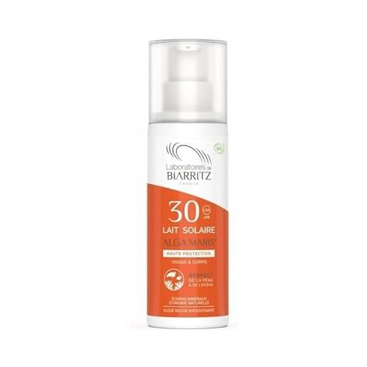 Laboratoires de Biarritz - latte solare lsf30 biologico certificato - viso e corpo - texture leggera e cremosa - 100 ml - made in france