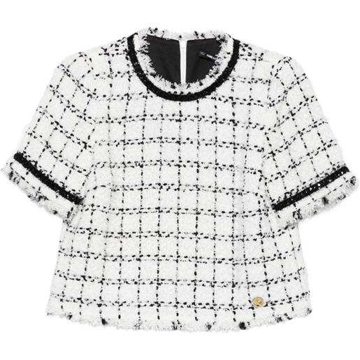 Karl Lagerfeld top in tweed a maniche corte - bianco