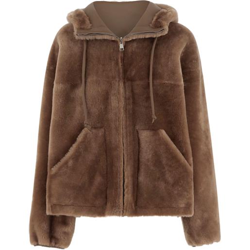 Blancha giacca con cappuccio in shearling - marrone