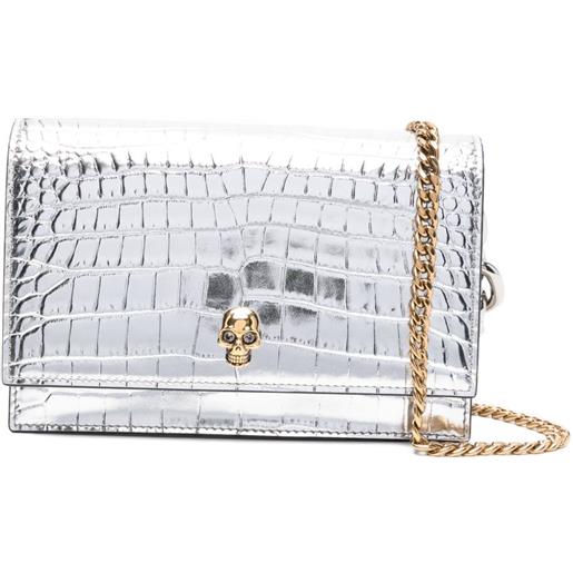 Alexander McQueen borsa con effetto coccodrillo - argento