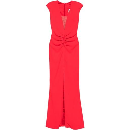 SILK LOVE & LACE abito lungo con ruches e spacco - rosso