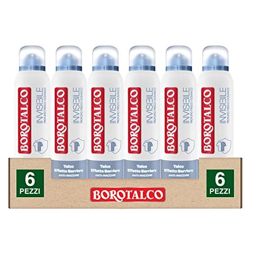 Borotalco deodorante deo spray 48h invisible no transfer profumo fresco oceanico con capture tecnology anti-macchie - 6 flaconi da 150ml