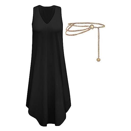 Jamron donna estate scollo a v abito lungo casual senza maniche con orlo irregolare abito canottiera largo con cintura a catena nero xl