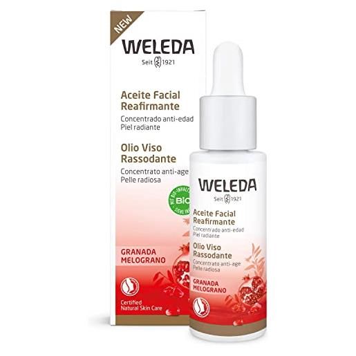 Weleda olio viso rassodante melograno, trattamento antiage intensivo, ricco di antiossidanti e a base di estratti vegetali bio certificati, idratazione immediata ed effetto rassodante, 1x30 ml