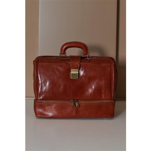 D'Arienzo borsa da medico in pelle colore cuoio chiusura pulsante e chiave D'Arienzo