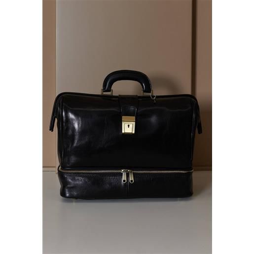 D'Arienzo borsa da medico in pelle nera chiusura pulsante e chiave D'Arienzo