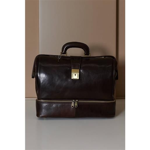 D'Arienzo borsa da medico in pelle testa di moro chiusura pulsante e chiave D'Arienzo