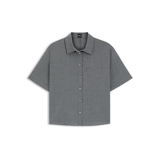 BOSS camicetta corta in lana vergine mélange, grigio