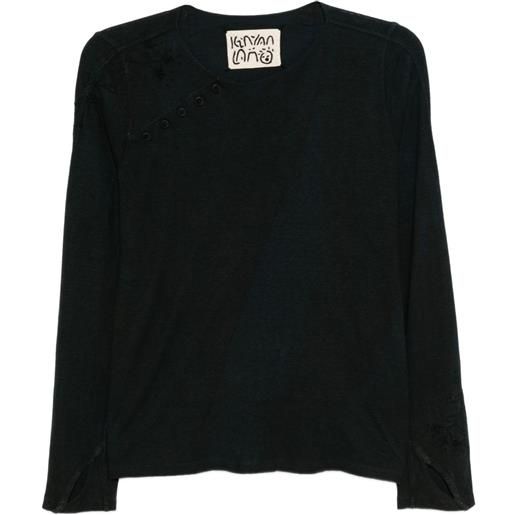 Kinyan Lam top in cotone con scollo obliquo - blu