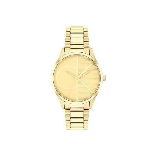 Calvin Klein orologio analogico al quarzo per uomo e donna collezione iconic mesh - 35mm con cinturino in maglia metallica in acciaio inossidabile di colore dorato - 25200034