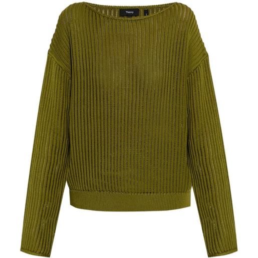 Theory maglione in cotone pima a coste - verde