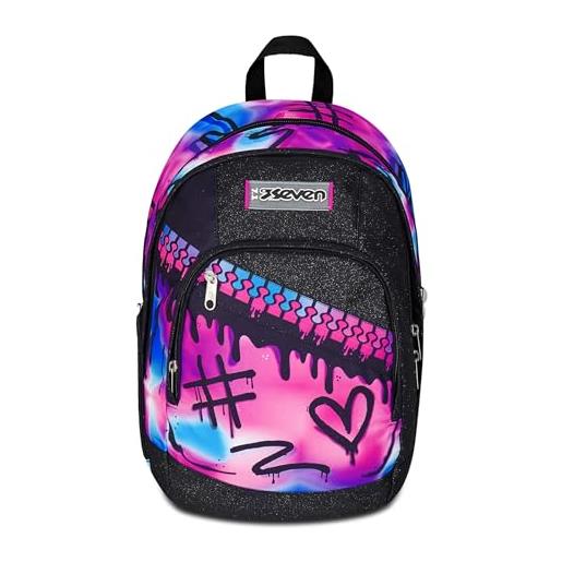 Seven zaino scuola dual, fucsia azzurro, doppio scomparto 31 l, con tasca per pc, tasca per borraccia e tasca con organizer, scuola media e superiore, zaino per ragazza