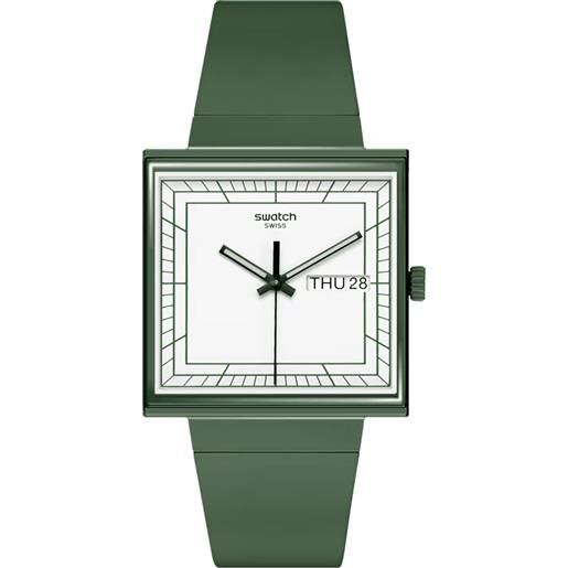 Swatch what if. . . Green?/ bioceramic / orologio quadrato unisex / quadrante bianco / cassa plastica / cinturino plastica - so34g700