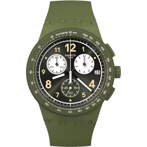 Swatch nothing basic about green / new chrono / orologio uomo / quadrante nero / cassa plastica / cinturino silicone - susg406