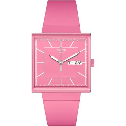 Swatch what if. . . Rose?/ bioceramic / orologio quadrato unisex / quadrante rosa / cassa plastica / cinturino plastica - so34p700