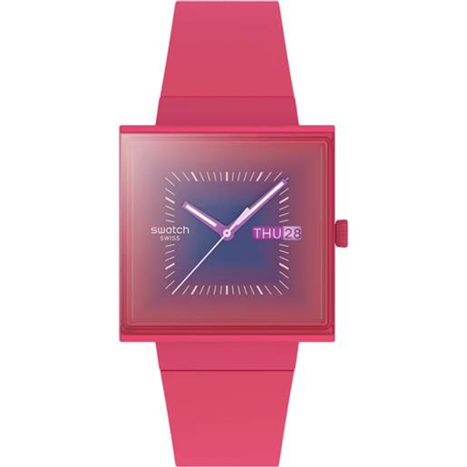Swatch squarely berry / bioceramic / orologio quadrato unisex / quadrante viola / cassa plastica / cinturino plastica - so34r700