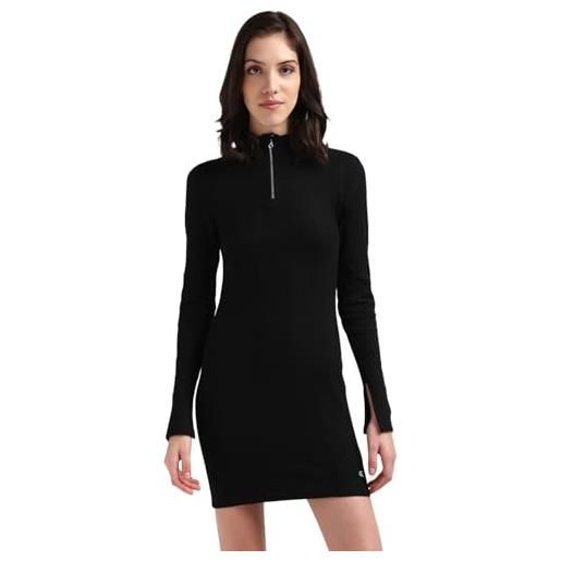 Calvin Klein jeans donna abito half zip dress maniche lunghe, nero (ck black), xl