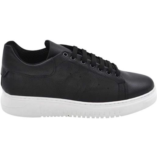 Malu Shoes sneakers 951 uomo bassa in vera pelle nero bottolato con fondo army in gomma eva lacci casual made in italy