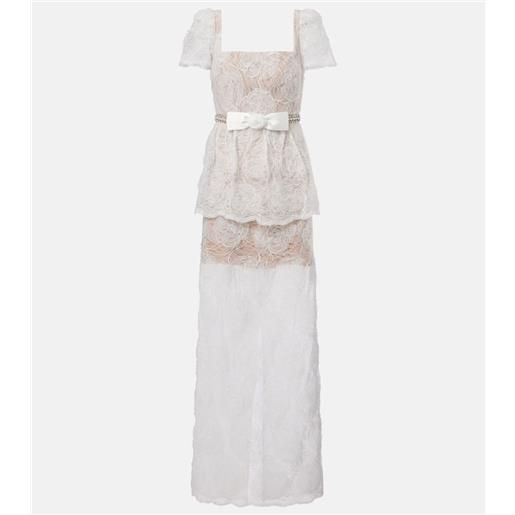 Self-Portrait abito lungo in tulle con fiocco