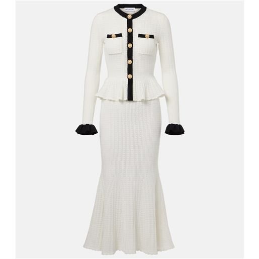 Self-Portrait abito midi pointelle con peplum