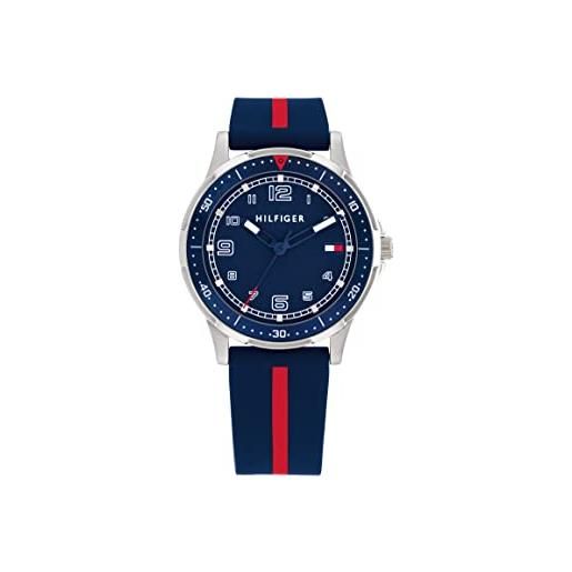 Tommy Hilfiger orologio con movimento al quarzo a tre lancette per i giovani con cinturino in silicone blu navy - 1720036, navy blue and red