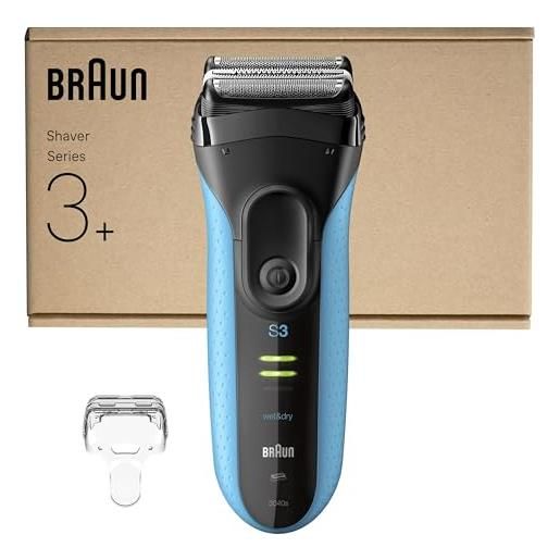 Braun serie 3 rasoio elettrico barba, pro. Skin, regolabarba uomo, rasoio barba, rifinitore di precisione, accessori inclusi, regolabarba Braun, idea regalo, 3040s nero e blu notte
