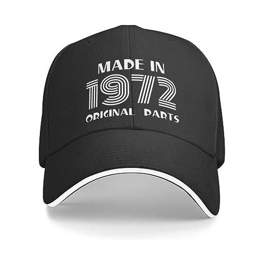WVVCXCC berretto da baseball unisex e alla moda classico vintage made in 1972 parti originali per uomo traspirante 50 ° compleanno papà cappello protezione solare sport regali all'aperto