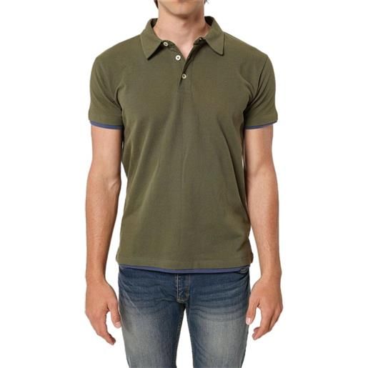 Blooker polo in cotone piquet bordi contrasto in colore verde militare