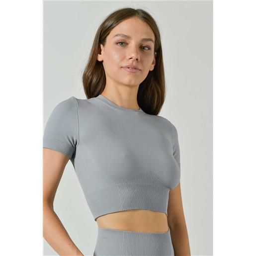 Risalti maglietta crop sportiva manica corta con dettagli a costine in microfibra seamless, linea ilena limited edition