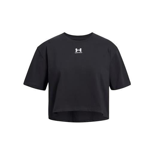 Under Armour bambina rival short sleeve, maglietta manica corta morbida e comoda, t-shirt sportiva traspirante per allenamento, educazione fisica e atletica leggera, black/white, ymd