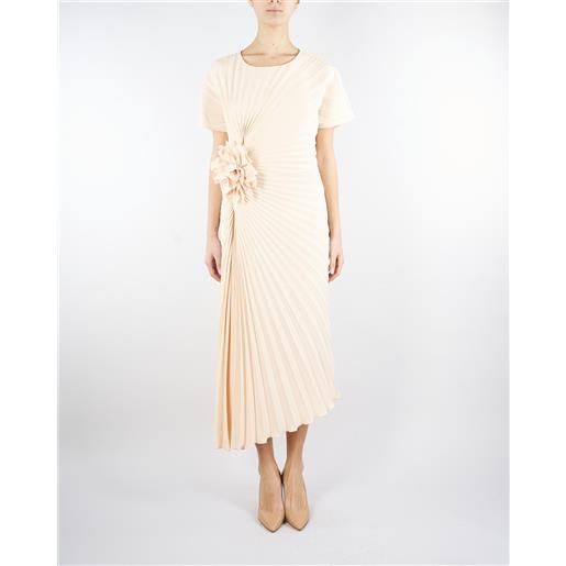 CLIPS abito plissè rosa con fiore ricamato