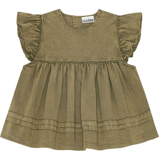 GANNI top svasato con ruches - verde