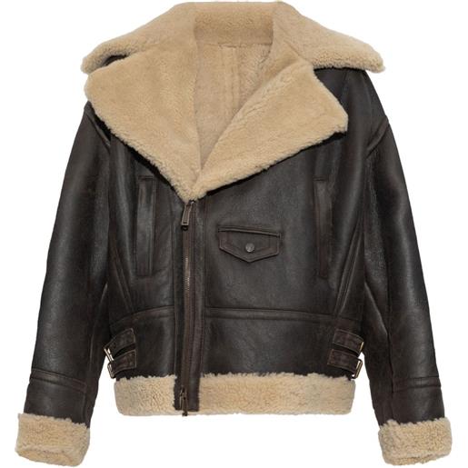 DSQUARED2 giacca in pelle con collo in shearling - 143 - brown