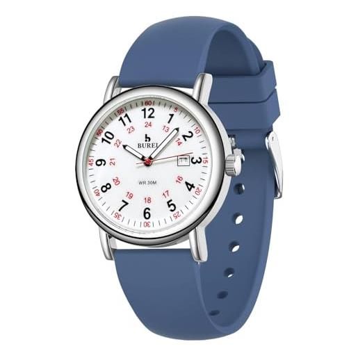 Oidea Orologio Da Infermiere Con Cinturino Elasticizzato – Quadrante 12/24h, Lancetta Secondi Rossa, Data, Leggibilità Istantanea