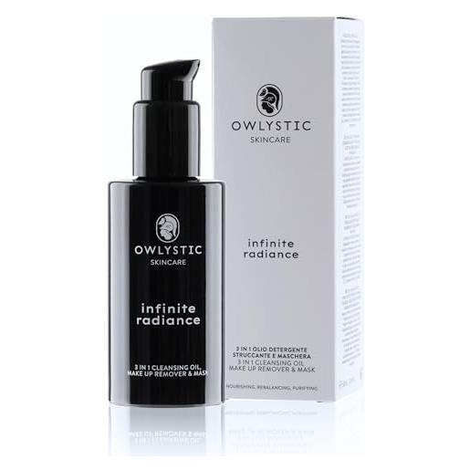OWLYSTIC olio detergente viso 3in1 - detergente struccante maschera - bio vegan 100% made in italy - olio struccante viso delicato per pulizia profonda - tutti i tipi di pelle 150ml
