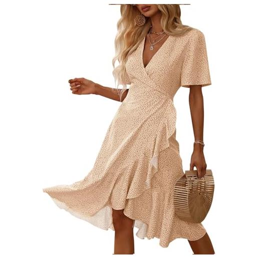Imily Bela vestito estivo da donna, con scollo a v, abito lungo, leggero, elegante, sexy, per il tempo libero, champagne, l