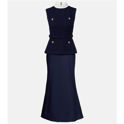 Self-Portrait abito midi in bouclã© e raso