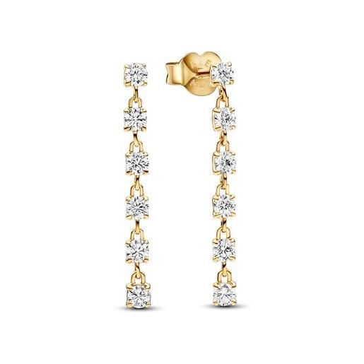 PANDORA timeless orecchini a cerchio placcati in oro 14k con zirconi cubici trasparenti, orecchini pendenti