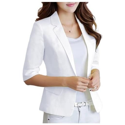 IDEALSANXUN blazer da donna in lino corto casual con maniche a 3/4 leggero primaverile estivo giacche top, nero, small