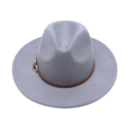 HEYANN fedora - cappello da uomo in feltro, con tesa larga, da uomo, classico, da donna, in feltro, da uomo, per feste, grigio chiaro, l