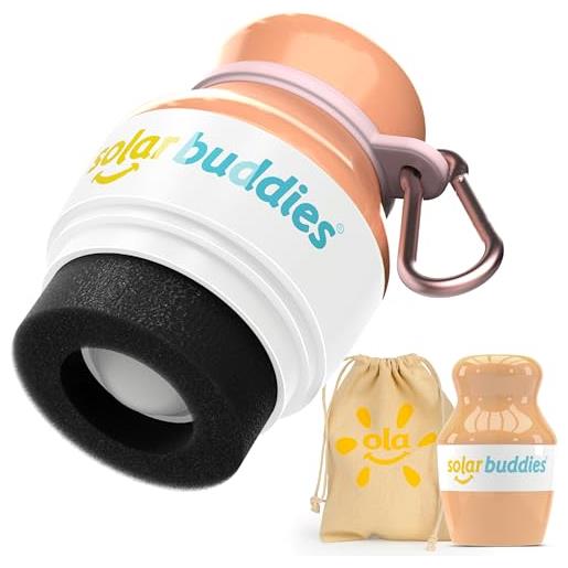 Solar Buddies bag bundle & carabina clip - nude - refillable roll on sponge sunscreen, suncream & lotion applicator for kids, adults & families - holds 3.4fl oz, perfect size for travel