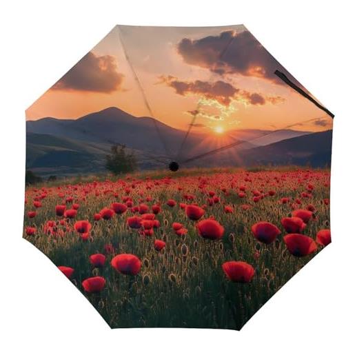 Generic papaveri campo al tramonto ombrello da viaggio antivento uv pioggia ombrelli pieghevole portatile, stile: , automatic