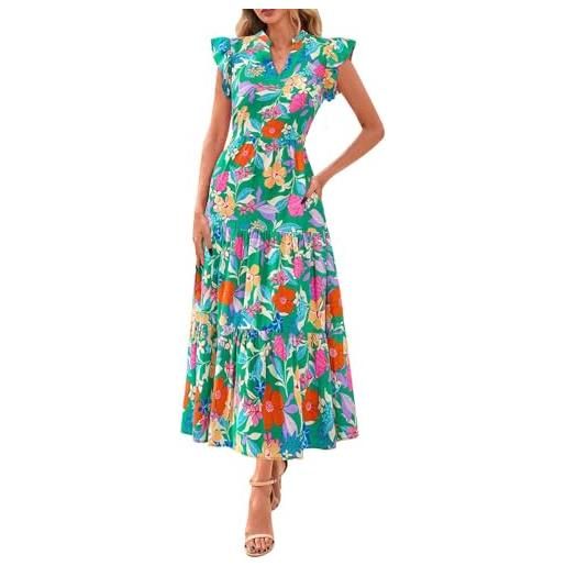 Generic a linee, abito estivo da donna, lungo, con scollo a v, elegante, a vita alta, con maniche a mosca, abito da donna, stile boho, per il tempo libero, leggero, colore: rosa. , m