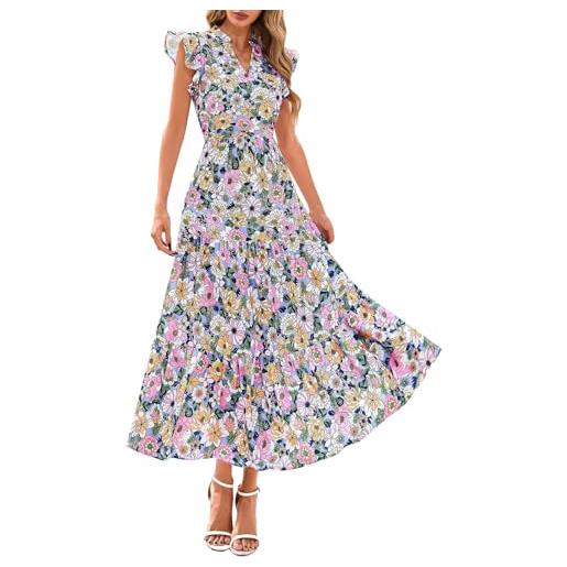 Generic a linee, abito estivo da donna, lungo, con scollo a v, elegante, a vita alta, con maniche a mosca, abito da donna, stile boho, per il tempo libero, leggero, verde menta, xxl